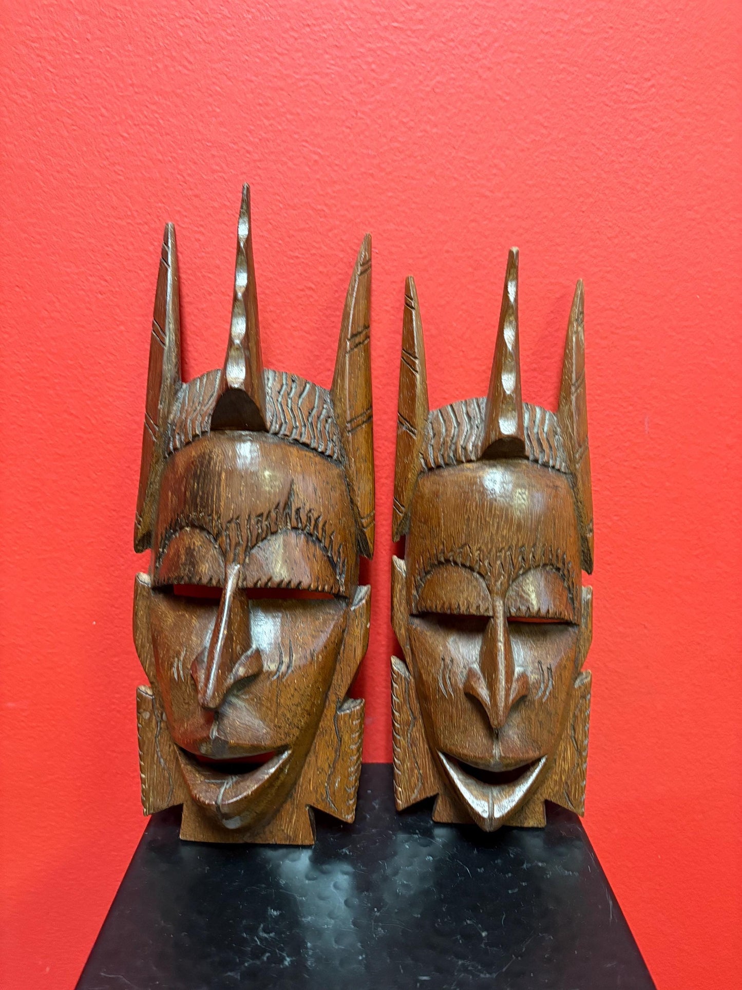 pair of cool Asian masks in good condition - 10  and 11 inches tall and ready to hang Great value