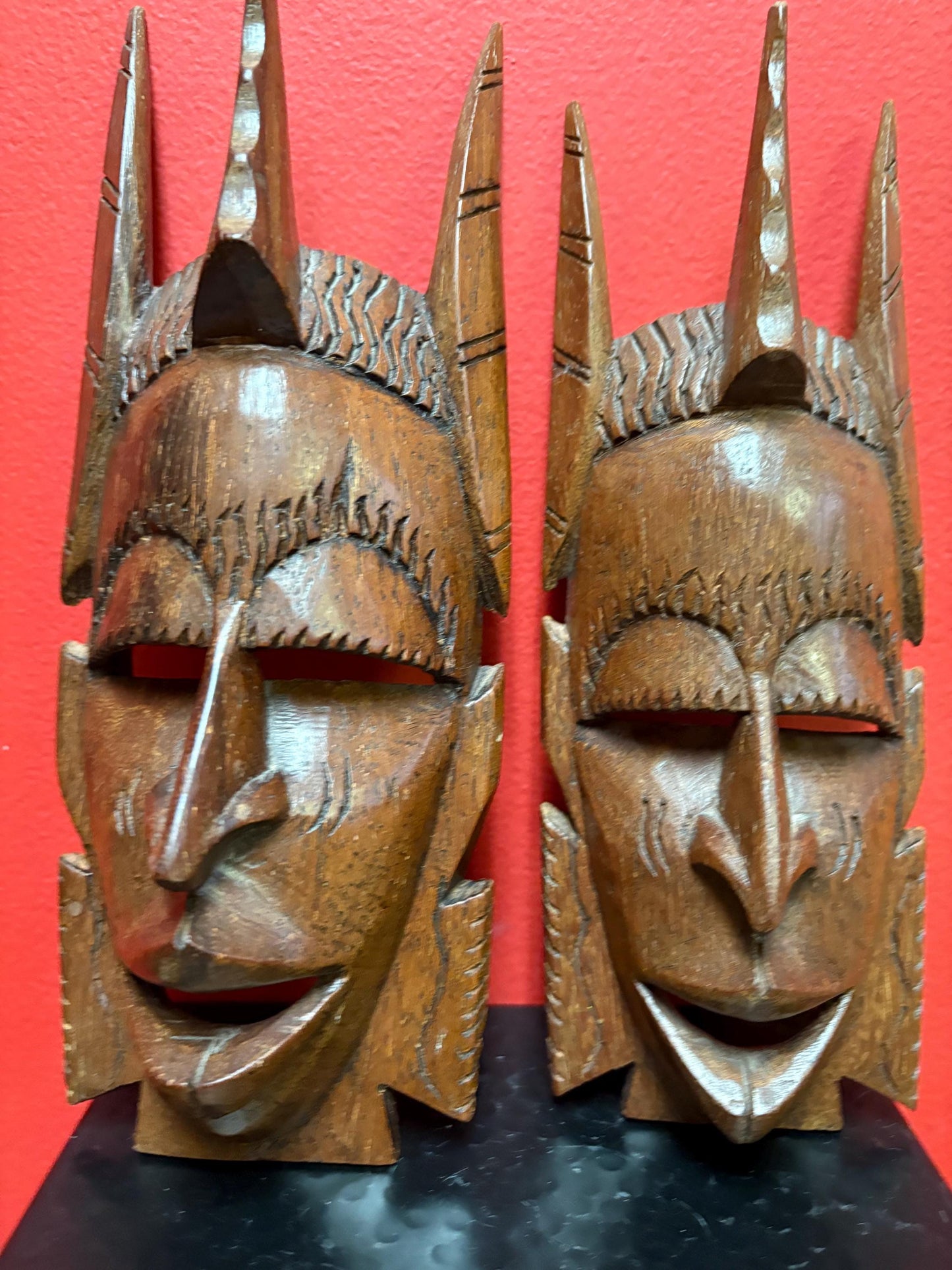 pair of cool Asian masks in good condition - 10  and 11 inches tall and ready to hang Great value