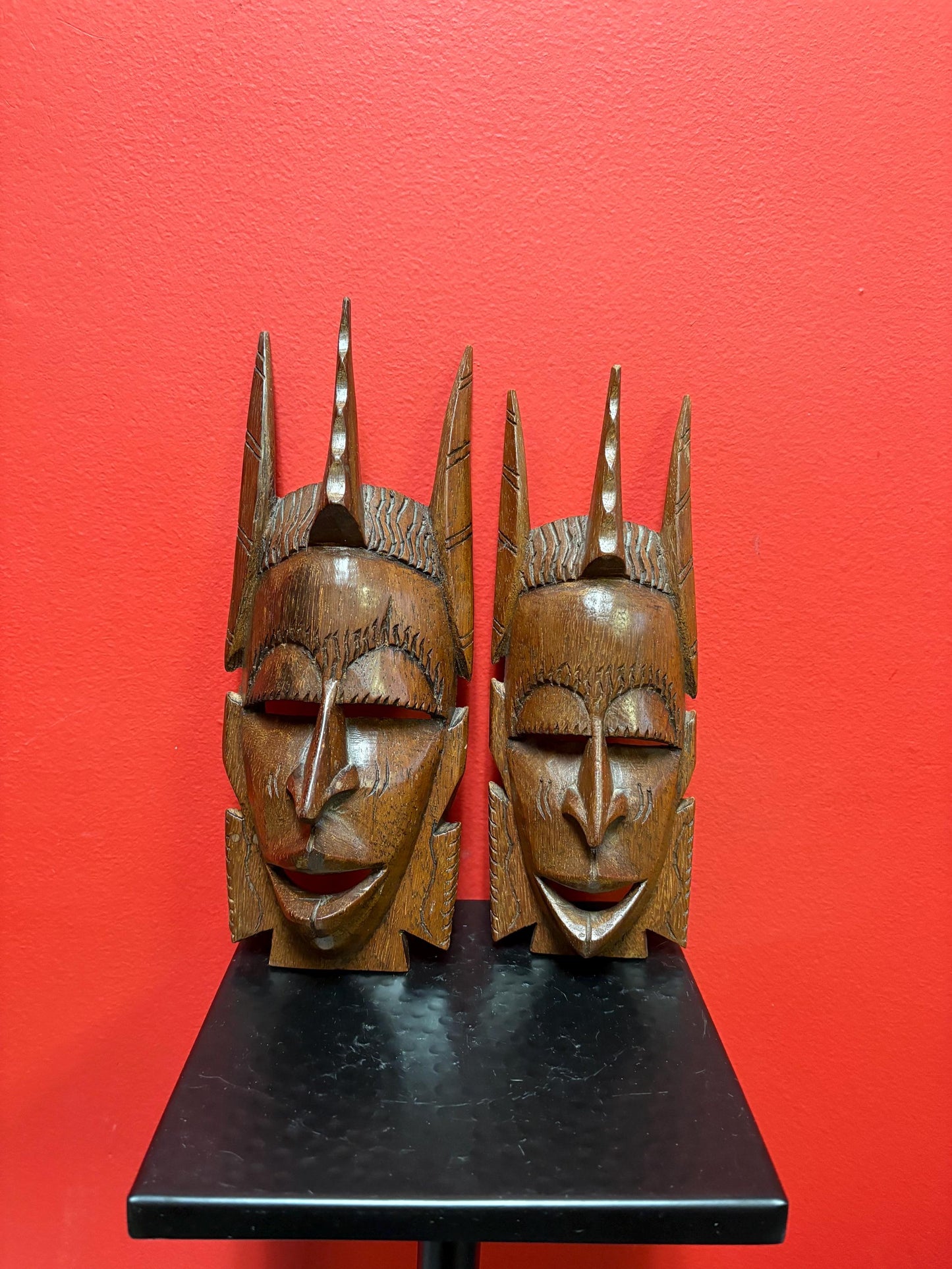 pair of cool Asian masks in good condition - 10  and 11 inches tall and ready to hang Great value