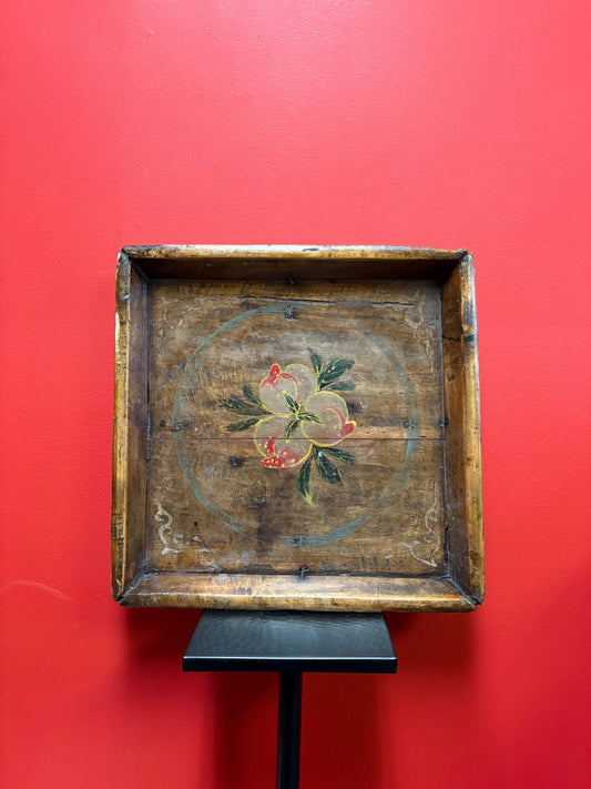 Wonderful 19 century 19 inch Asian wooden painted tray   great patina and could be hung  wow