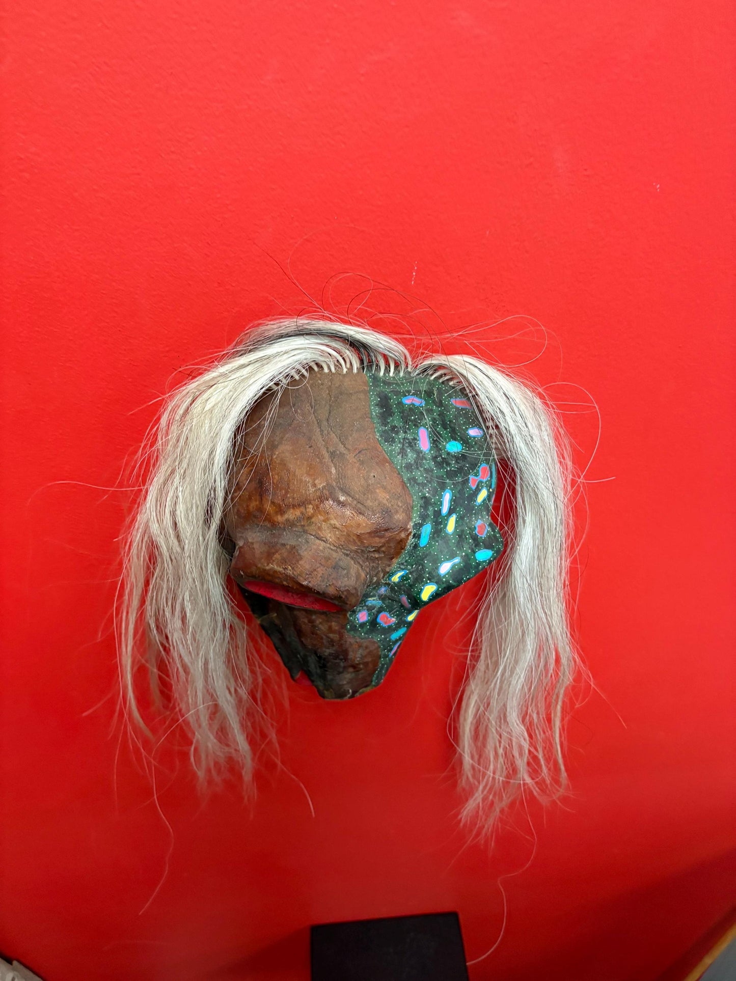 Magnificent  10 x 6 1/2 southwest American dancing mask - wooden with hair  signed and great detail