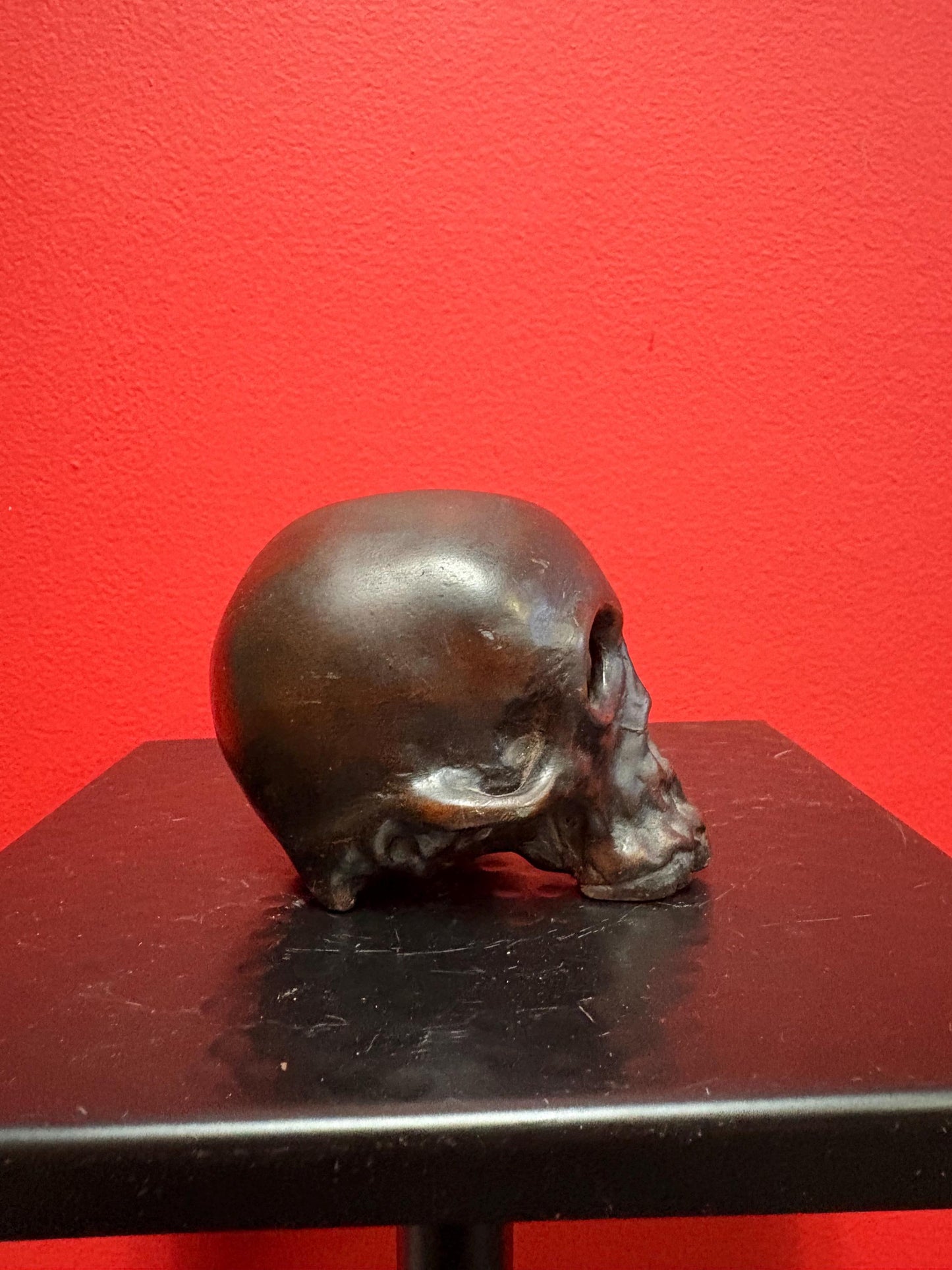 Stunning 3 inch old bronze skull bust   amazing patina  very heavy and great detail  special piece   perfect gift