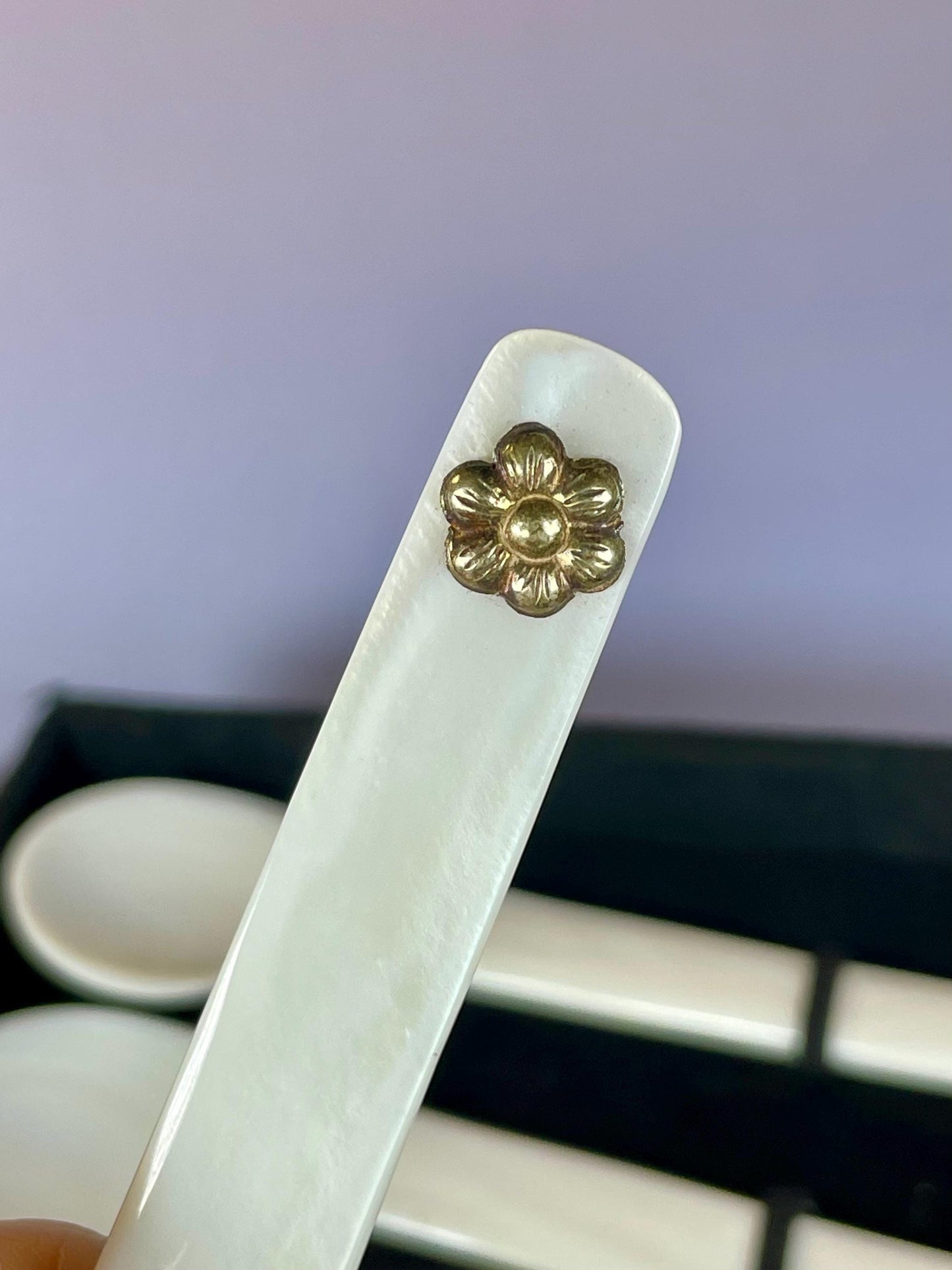 Vintage Shell Spoon Set with Flower Handles  With Box