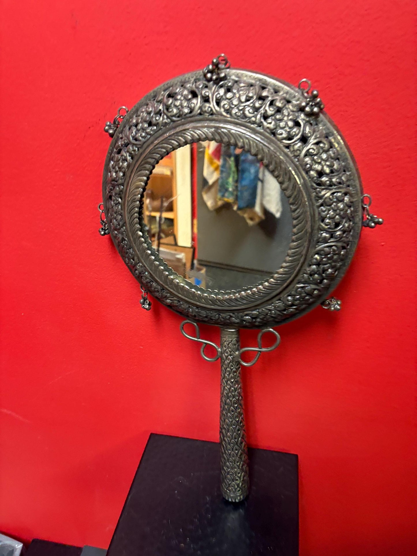 Stunning Persian untested 17 by 9 inch hand mirror - great antique condition and wonderful decor or gift  unusual and super detail - wow