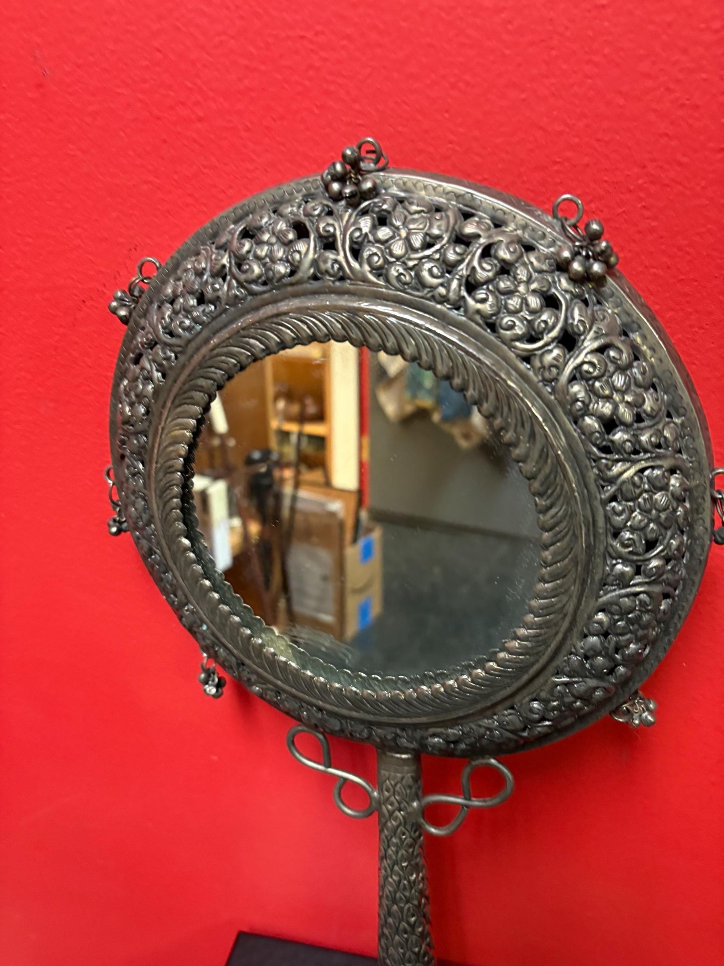 Stunning Persian untested 17 by 9 inch hand mirror - great antique condition and wonderful decor or gift  unusual and super detail - wow