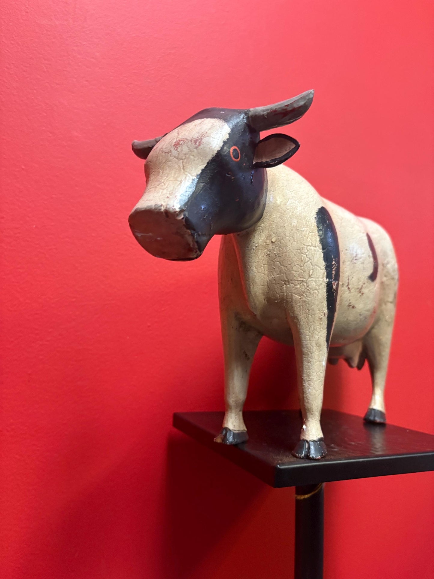 Absolutely fabulous folk art wooden cow great detail and beautiful patina older piece and great gift - 13 x 8 high