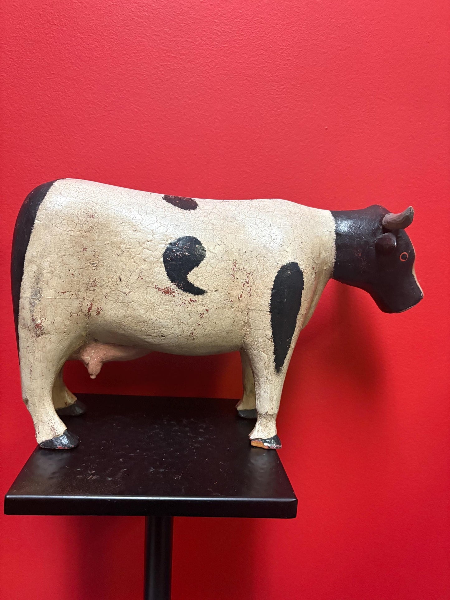 Absolutely fabulous folk art wooden cow great detail and beautiful patina older piece and great gift - 13 x 8 high