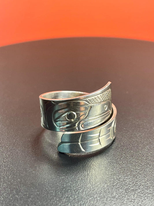 Lovely size 10 indigenous First Nations pacific northwest coast  sterling Thunderbird ring  signed