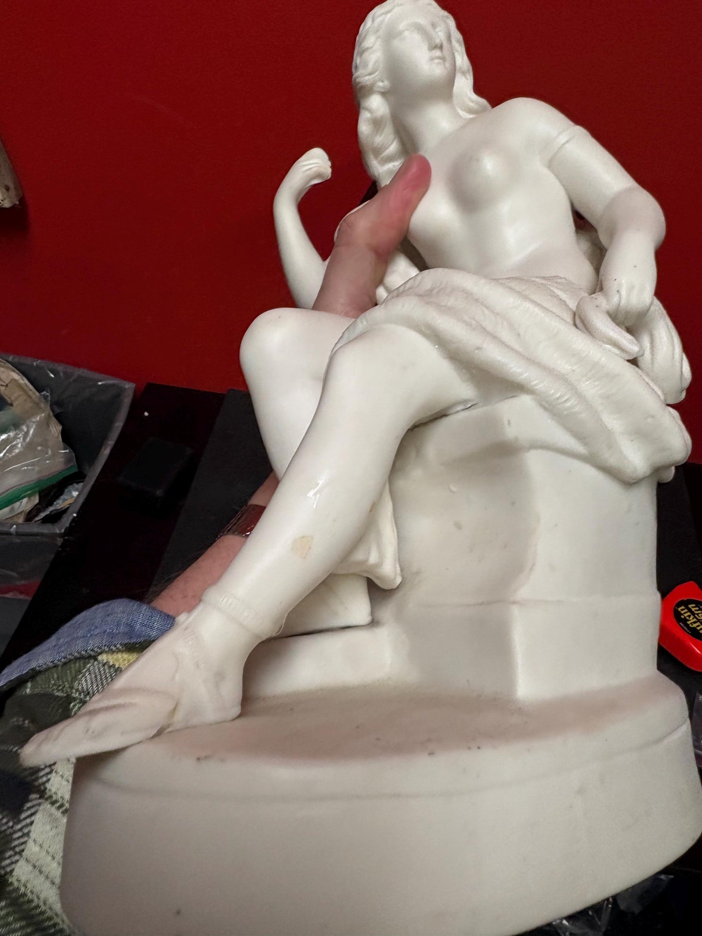 Fantastic early 19 century English porcelain nude wrapped in blanket and snake some marks etc   wonderful detail- 18 x 13“ wide