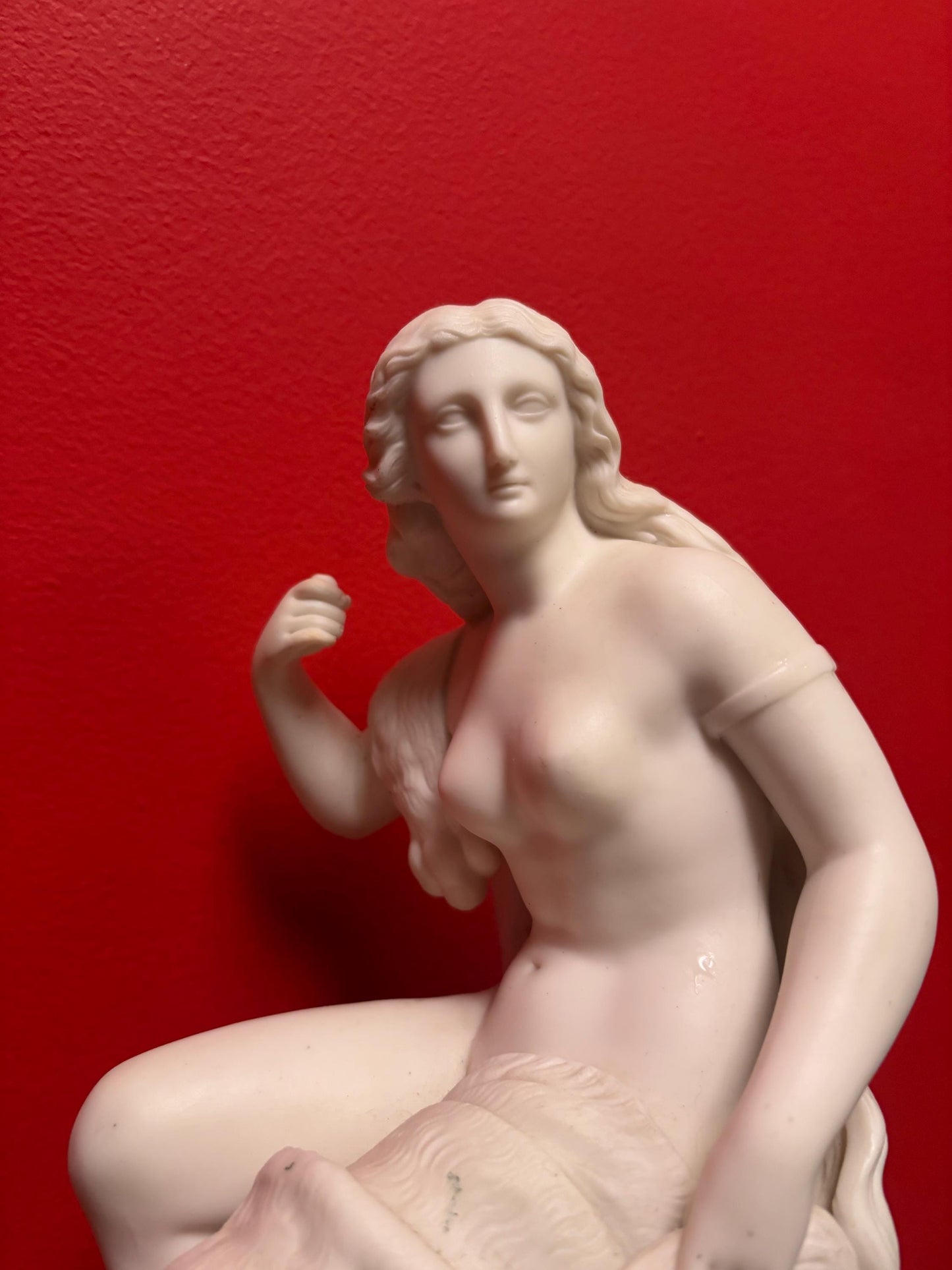 Fantastic early 19 century English porcelain nude wrapped in blanket and snake some marks etc   wonderful detail- 18 x 13“ wide