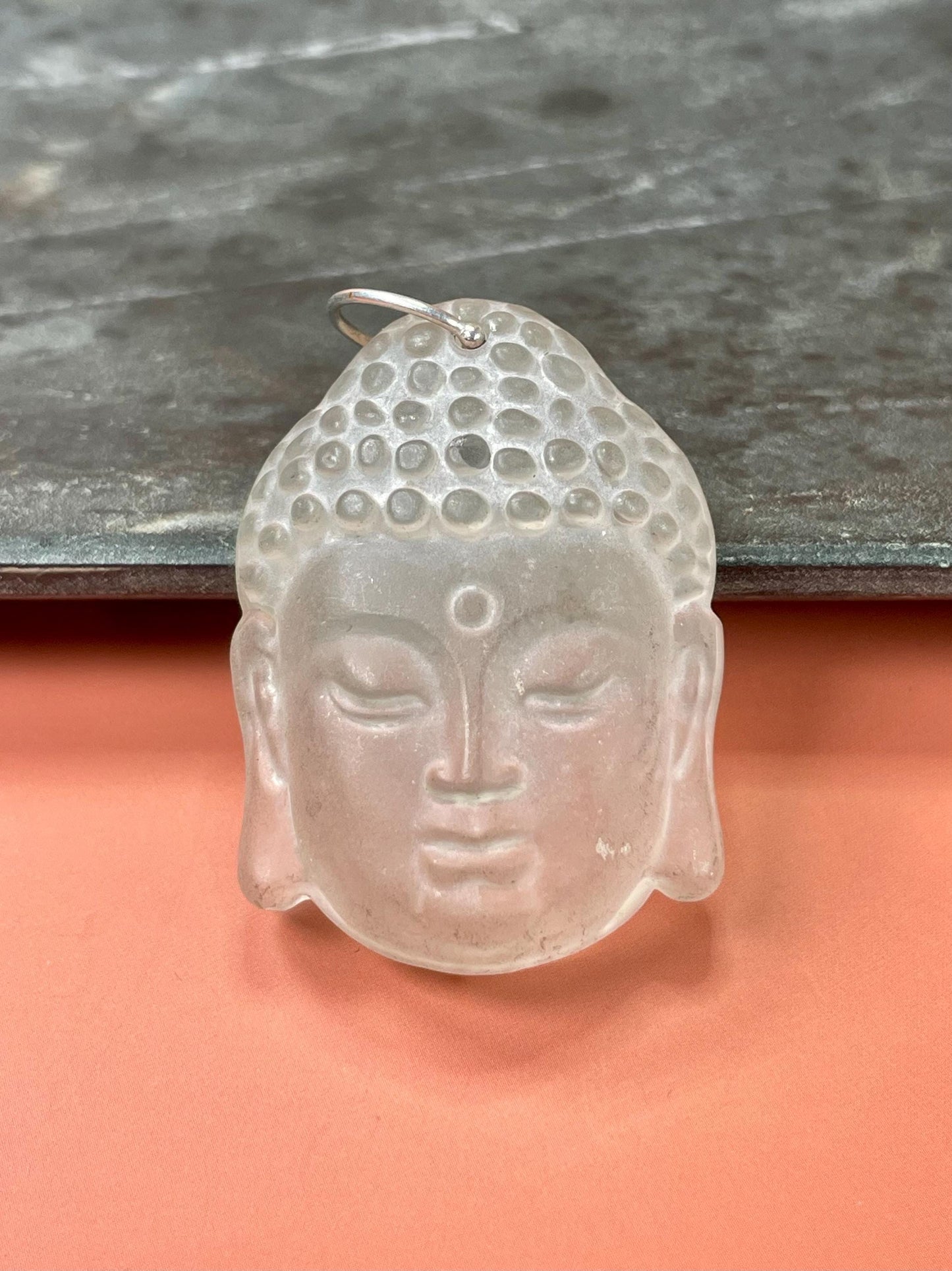 Fabulous Quartz Crystal Buddha Pendant  approximately 2 inches