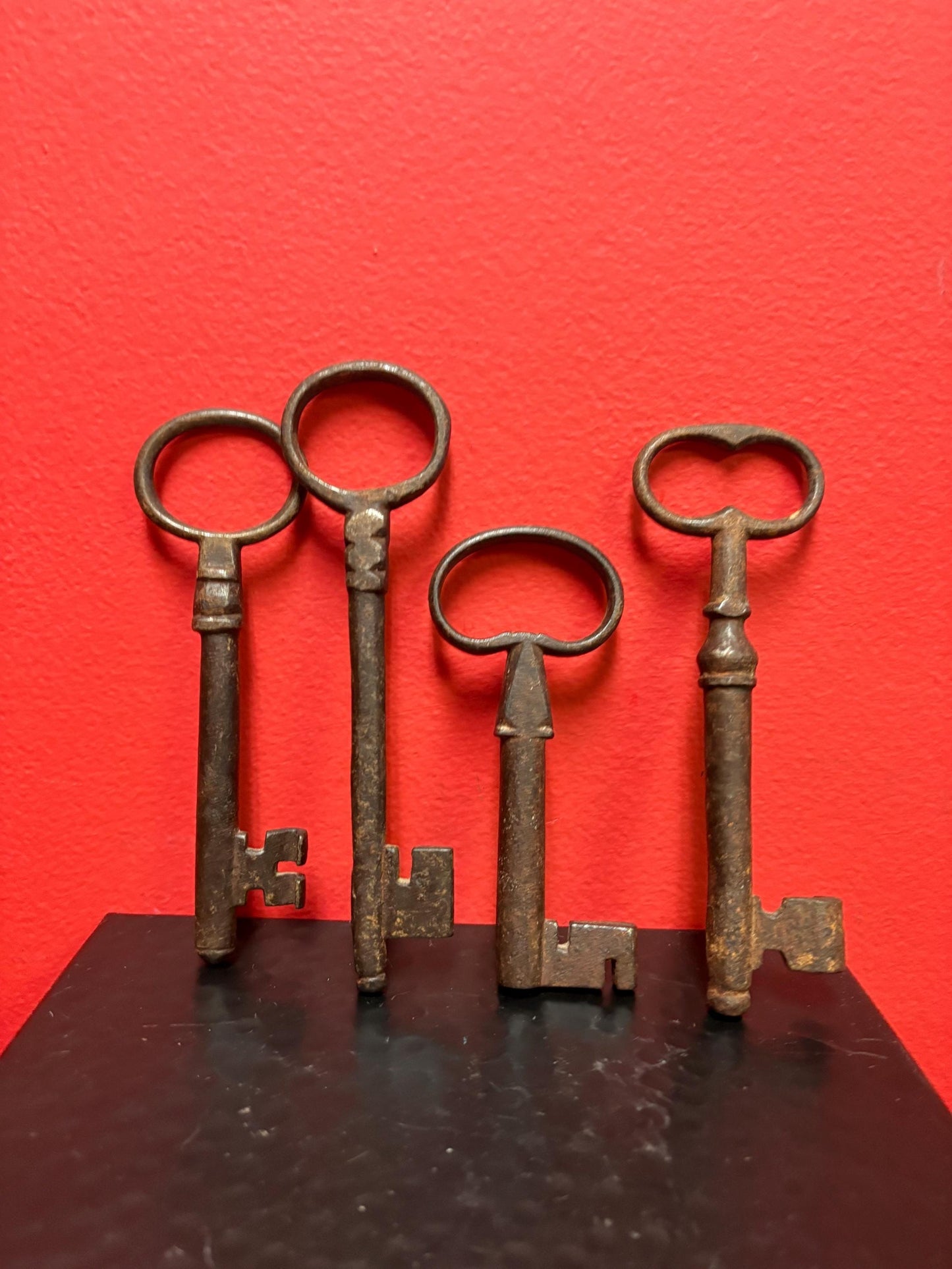 group of antique authentic early 19 century door keys — wonderful Patina — 4.5 to 6 inches tall each