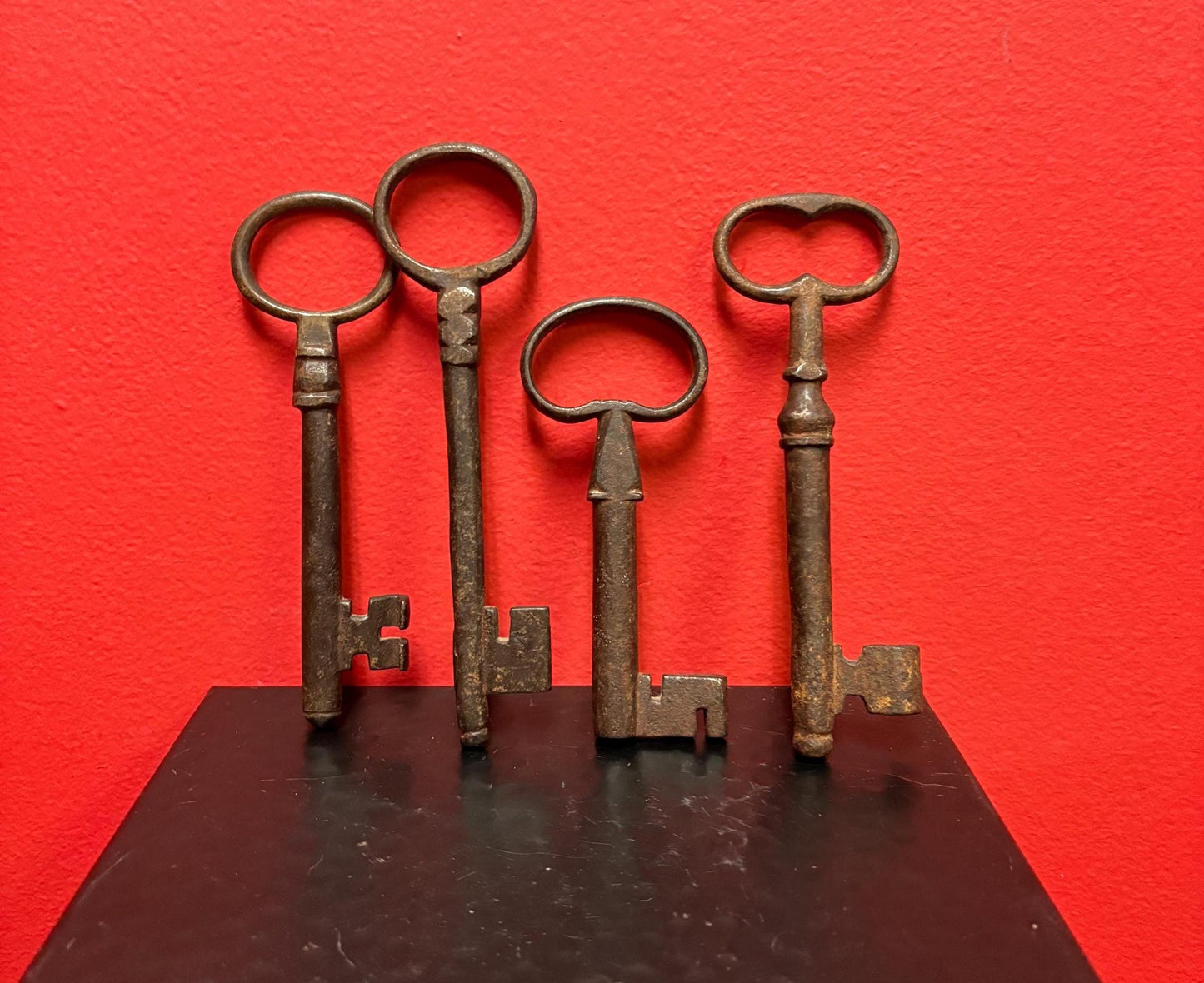group of antique authentic early 19 century door keys — wonderful Patina — 4.5 to 6 inches tall each
