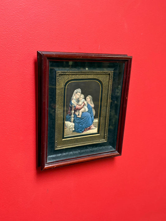 Stunning authentic English Baxter print in wonderful GILT and mahogany frame - the holy family by Rafael  11 x 9.5- religious Baxter print