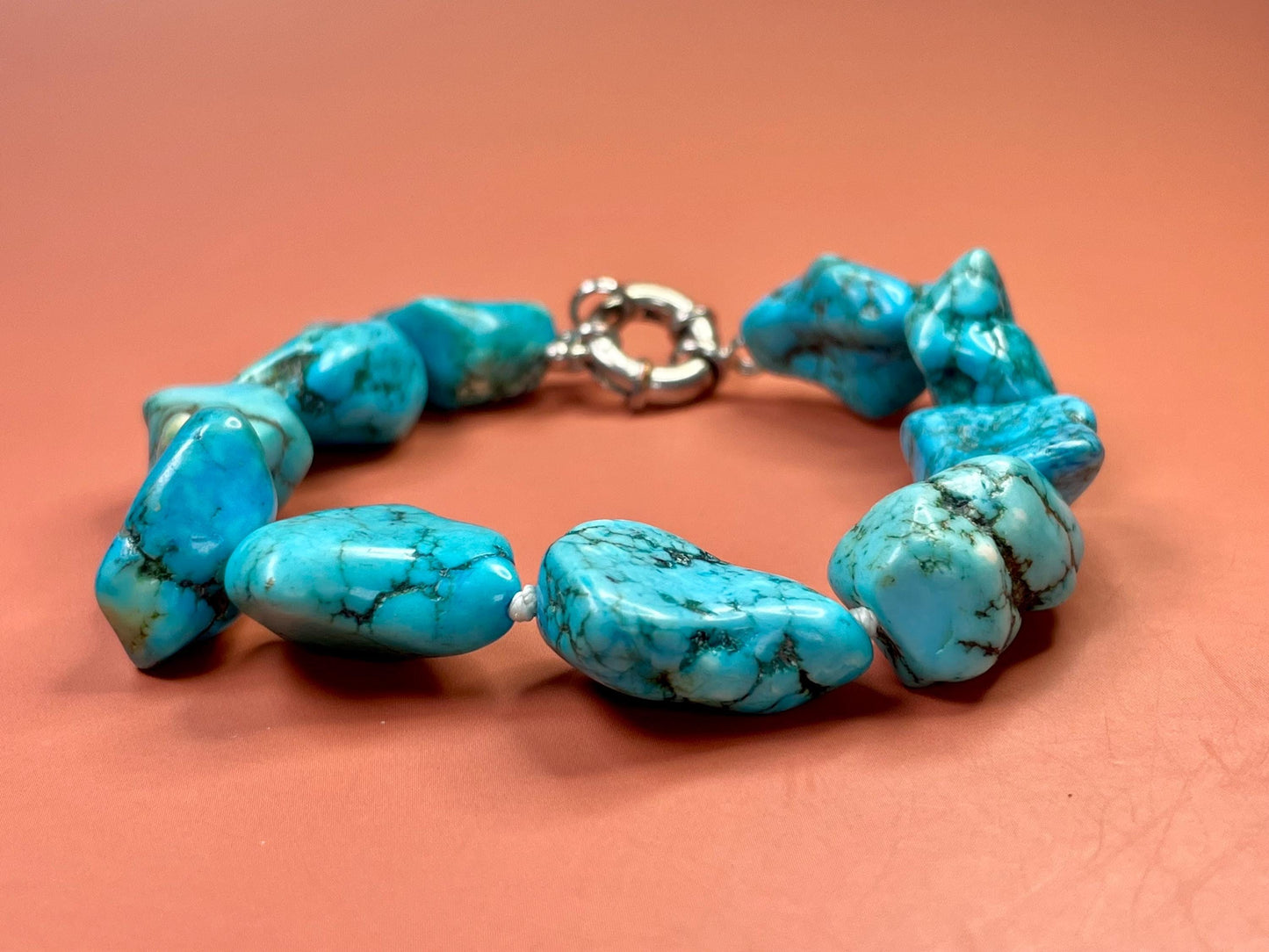 Chunky Real Turquoise Bracelet Approximately 8 inches