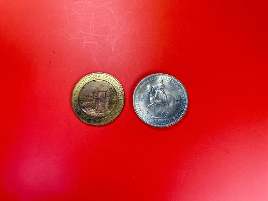 Vintage Victoria BC Centennial Dollar Coin and A British 5 Shilling Coin
