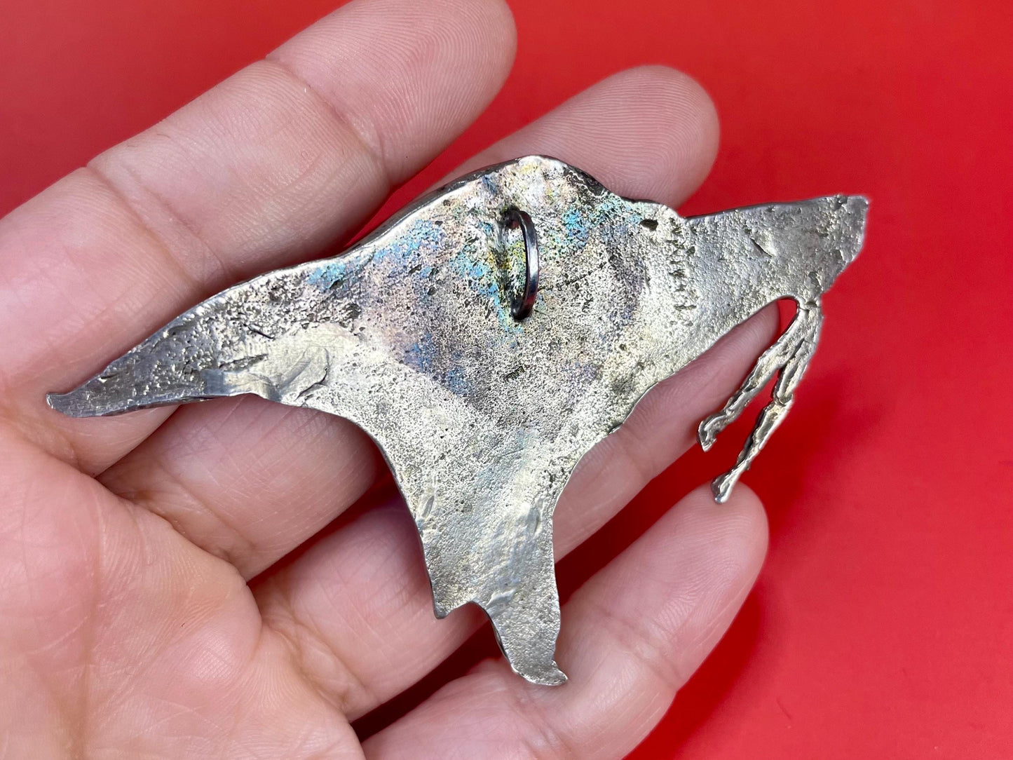 Lovely 3 1/2 inch wide Untested silver Wolf pendant  great gift