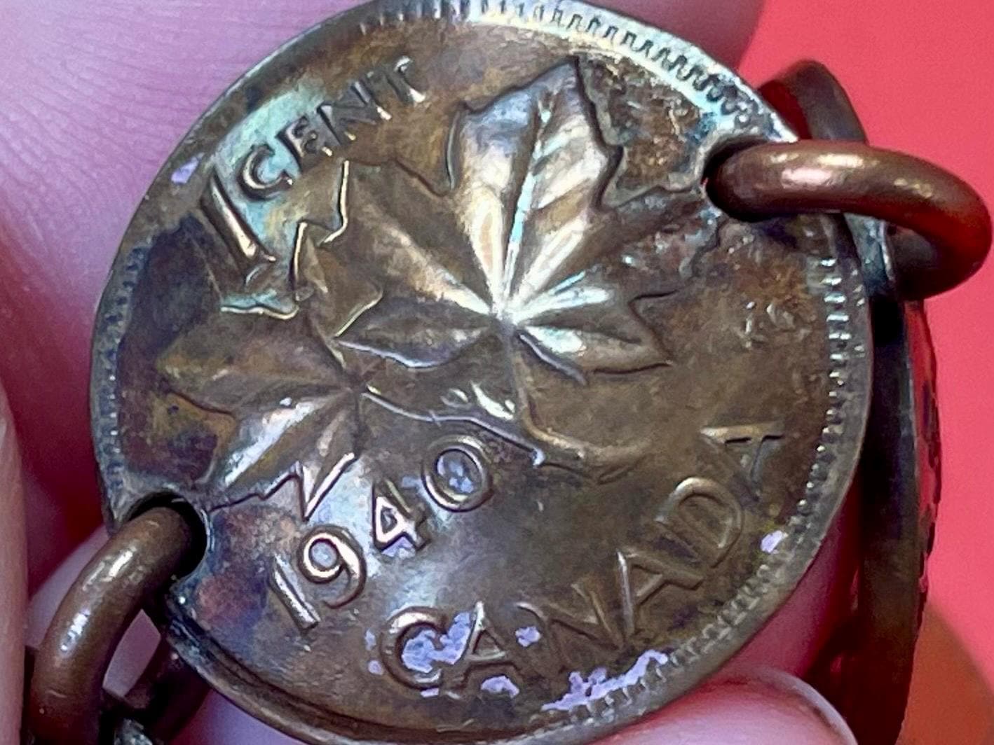 Lovely old handmade 7.5 inch long Canadian Penny bracelet   unique and wonderful gift