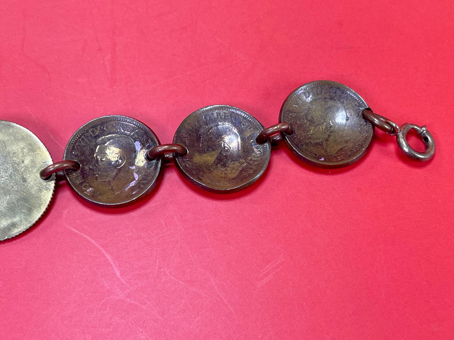 Lovely old handmade 7.5 inch long Canadian Penny bracelet   unique and wonderful gift