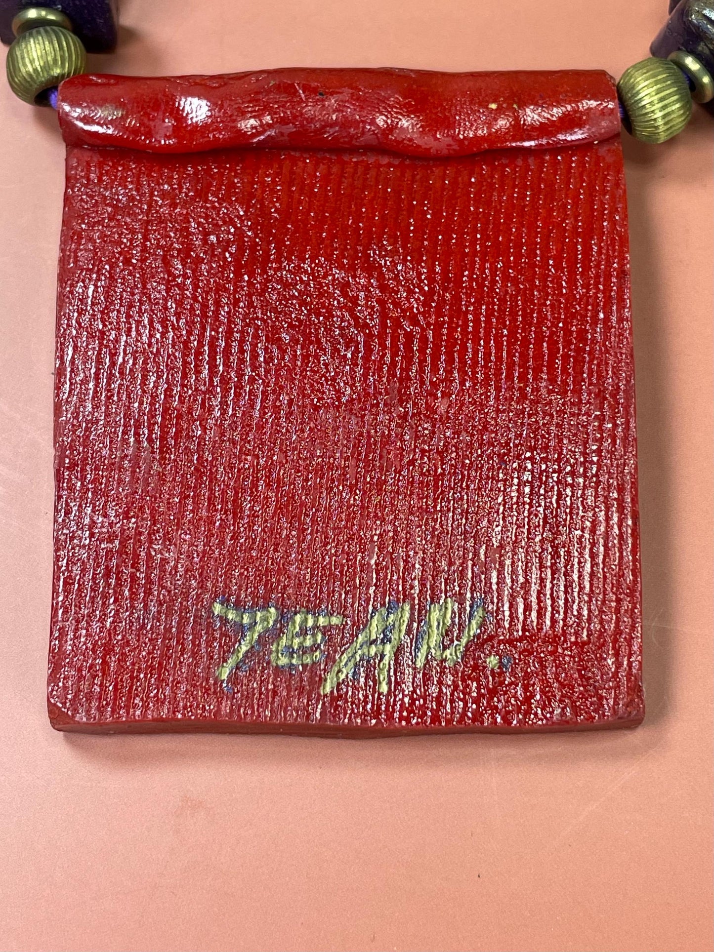 Japanese Signed MCM Wood Lacquer and Bead necklace  cool gift, great value