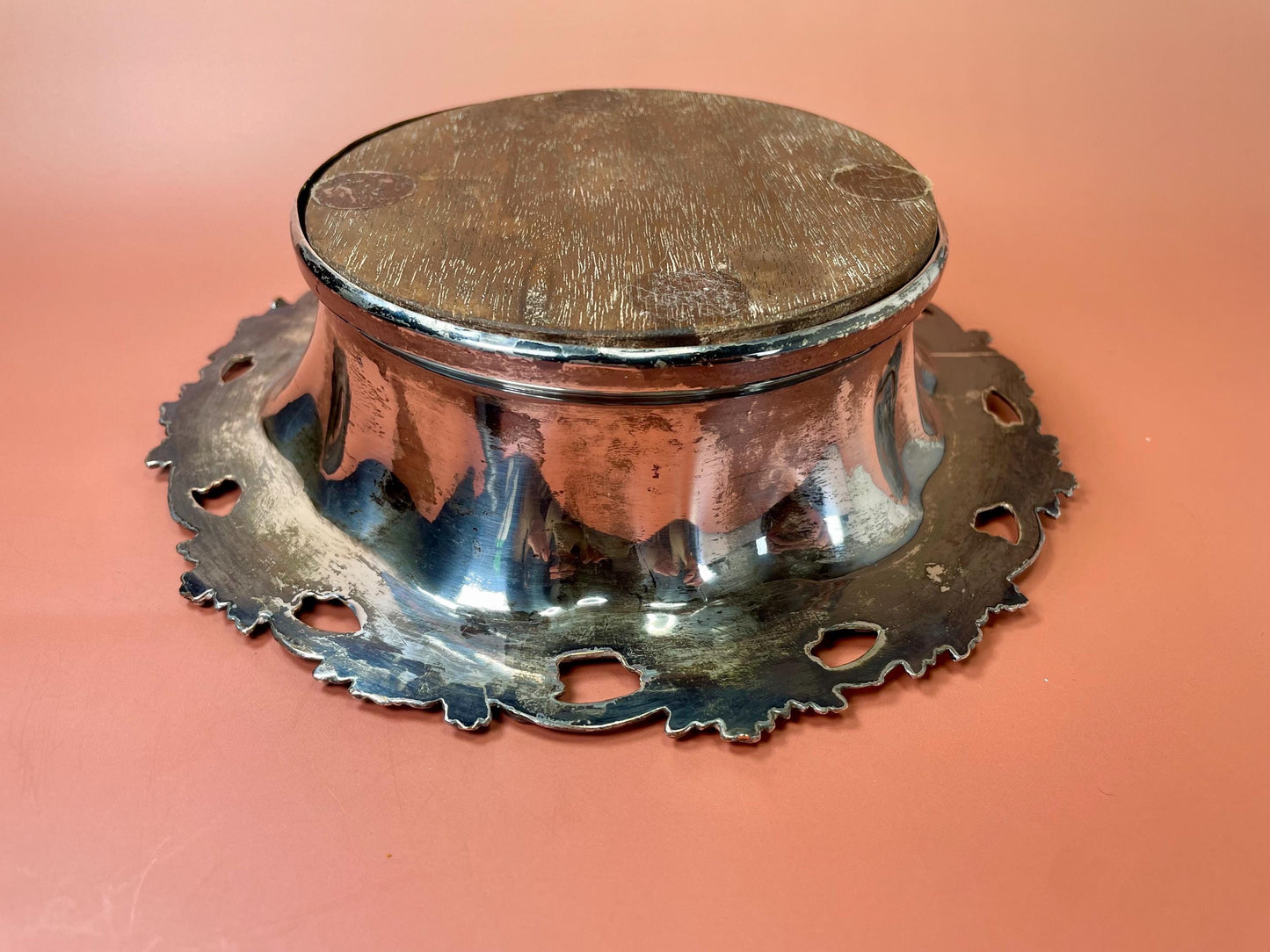 English Silver-Plated Wine Coaster with Ornate Grapevine Design