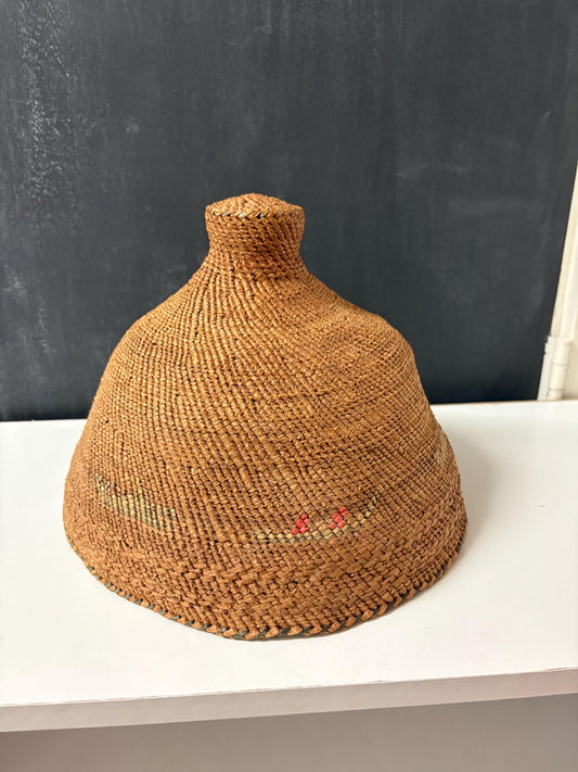 Very rare antique 10 x 8 high indigenous first nations NOOTKA womens whaling hat  faded on outside  great piece of Canadian history