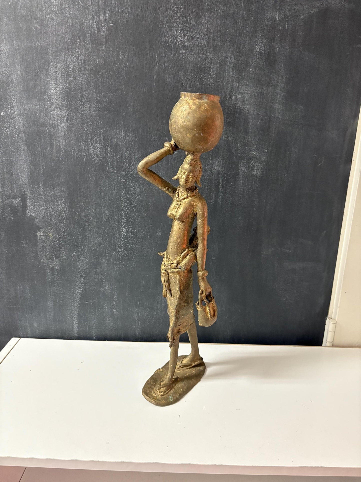 Antique 18 inch tall African ashanti bronze statue of a woman with child - great detail and quality  from a major collection  wow