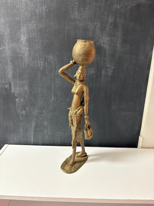 Antique 18 inch tall African ashanti bronze statue of a woman with child - great detail and quality  from a major collection  wow