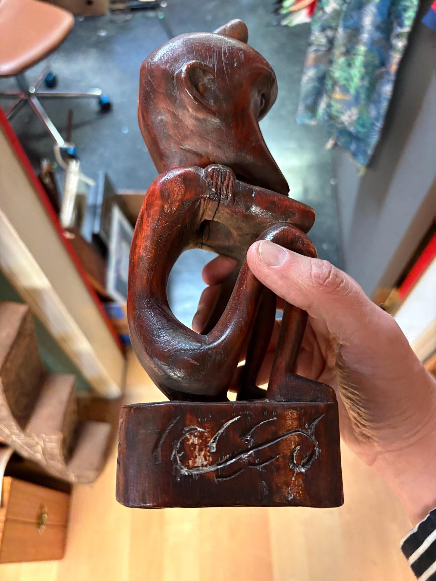 Fabulous African baoule monkey man statue - older piece and slight crack in arm - 12 inches high  African historical figure