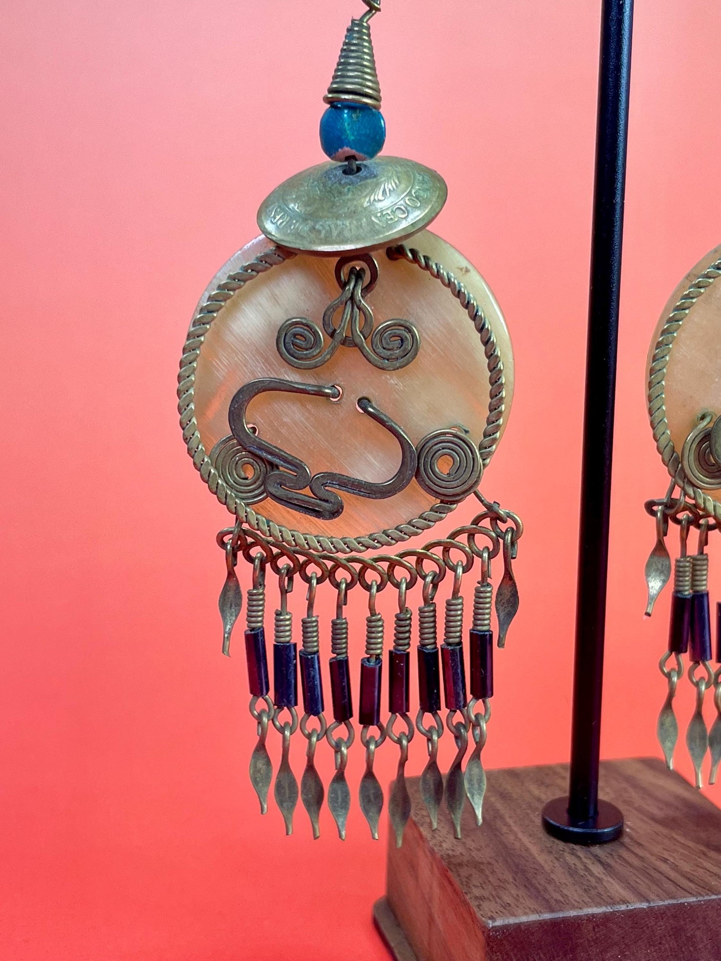 Boho Brass & Stone Chandelier Earrings