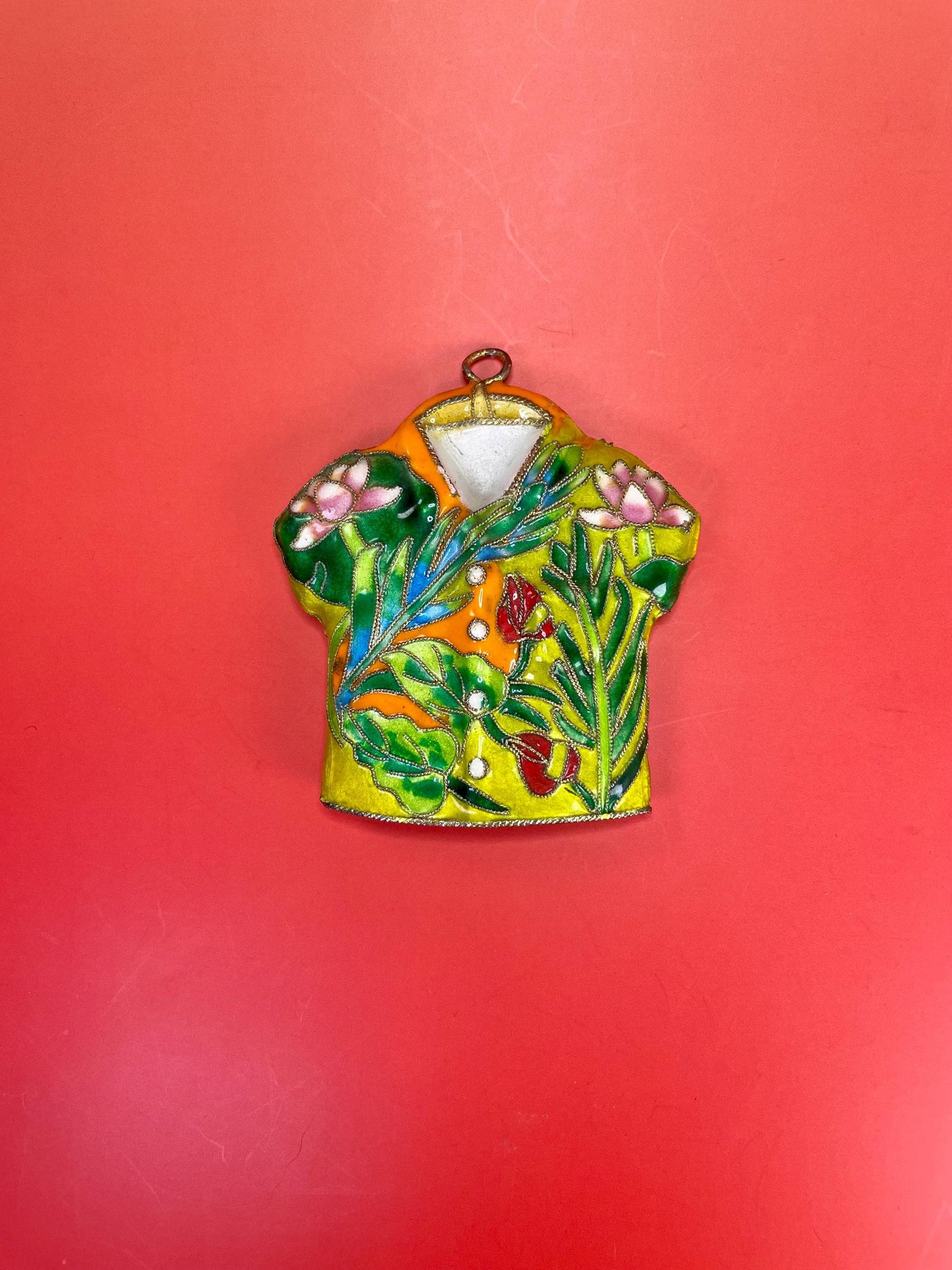 Vibrant enameled Metal Hawaiian Shirt Pendant
