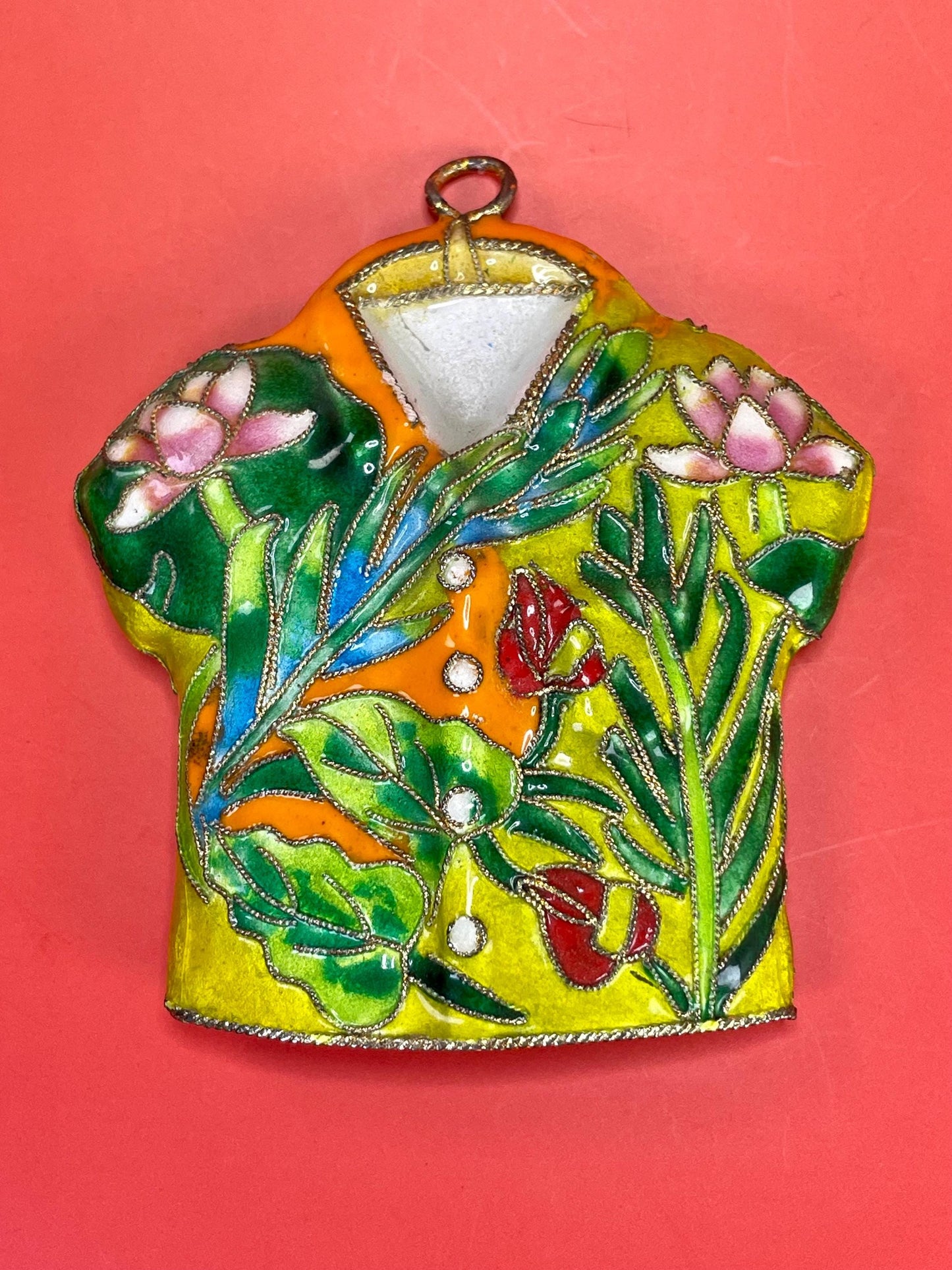 Vibrant enameled Metal Hawaiian Shirt Pendant