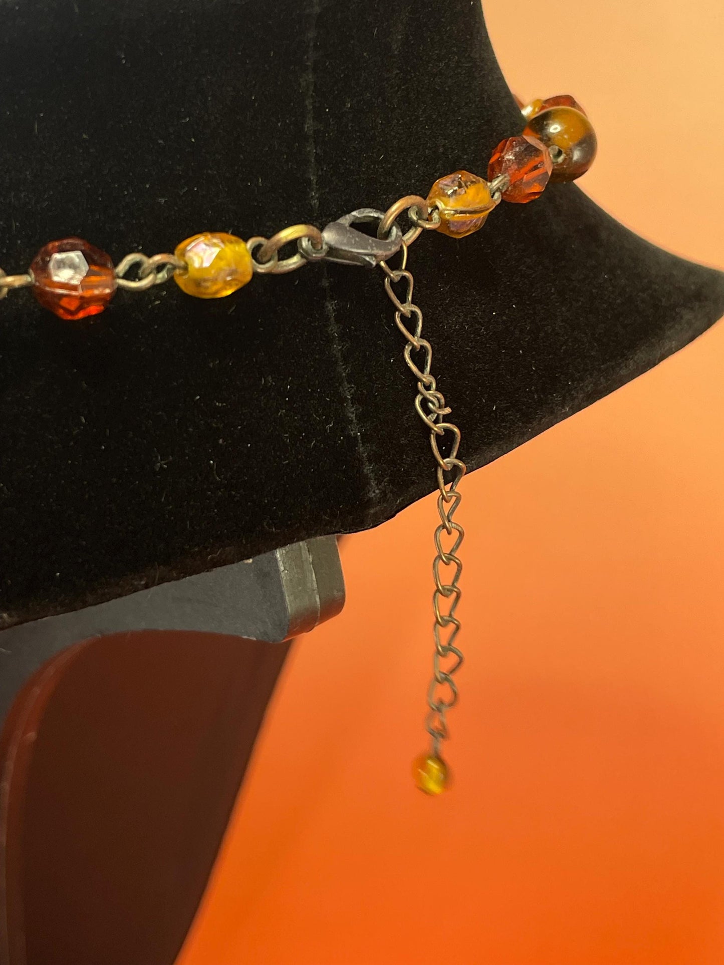 Unusual Amber Coloured pendant with Beaded necklace
