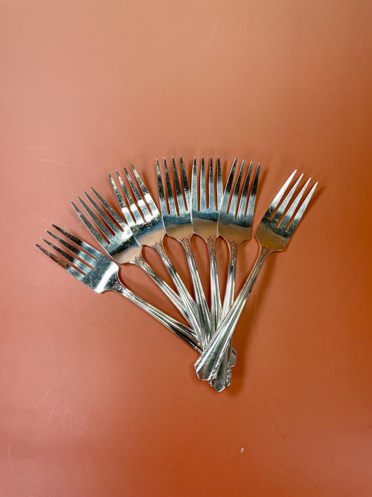 Lovely set of seven silver plated dessert forks  great gift  value priced
