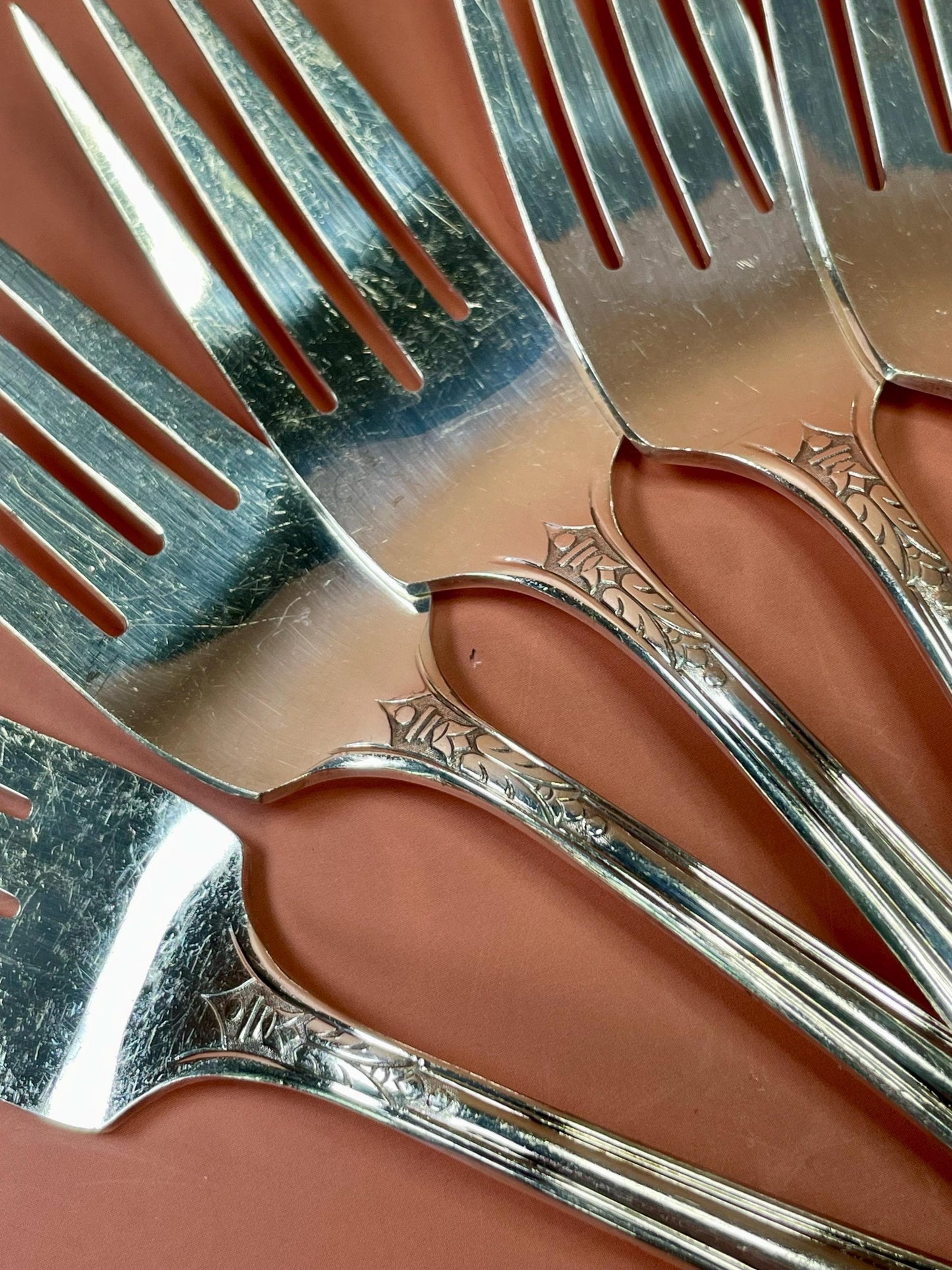 Lovely set of seven silver plated dessert forks  great gift  value priced
