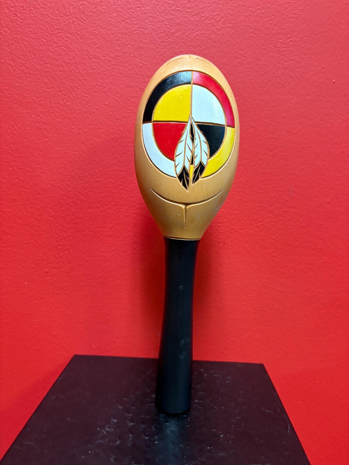 Lovely 10 inch eastern indigenous Canadian first nations rattle with great sound good condition and great price