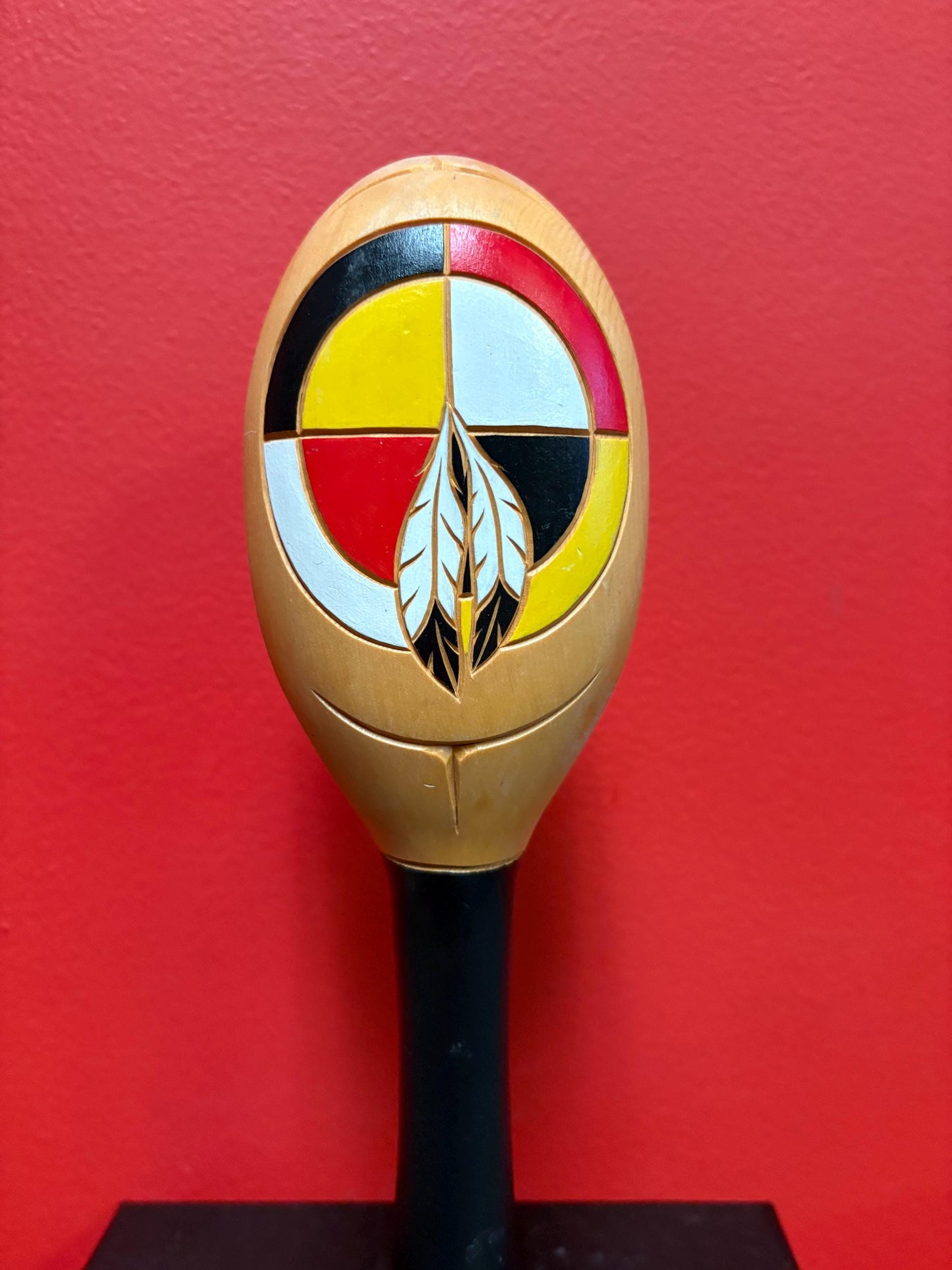 Lovely 10 inch eastern indigenous Canadian first nations rattle with great sound good condition and great price