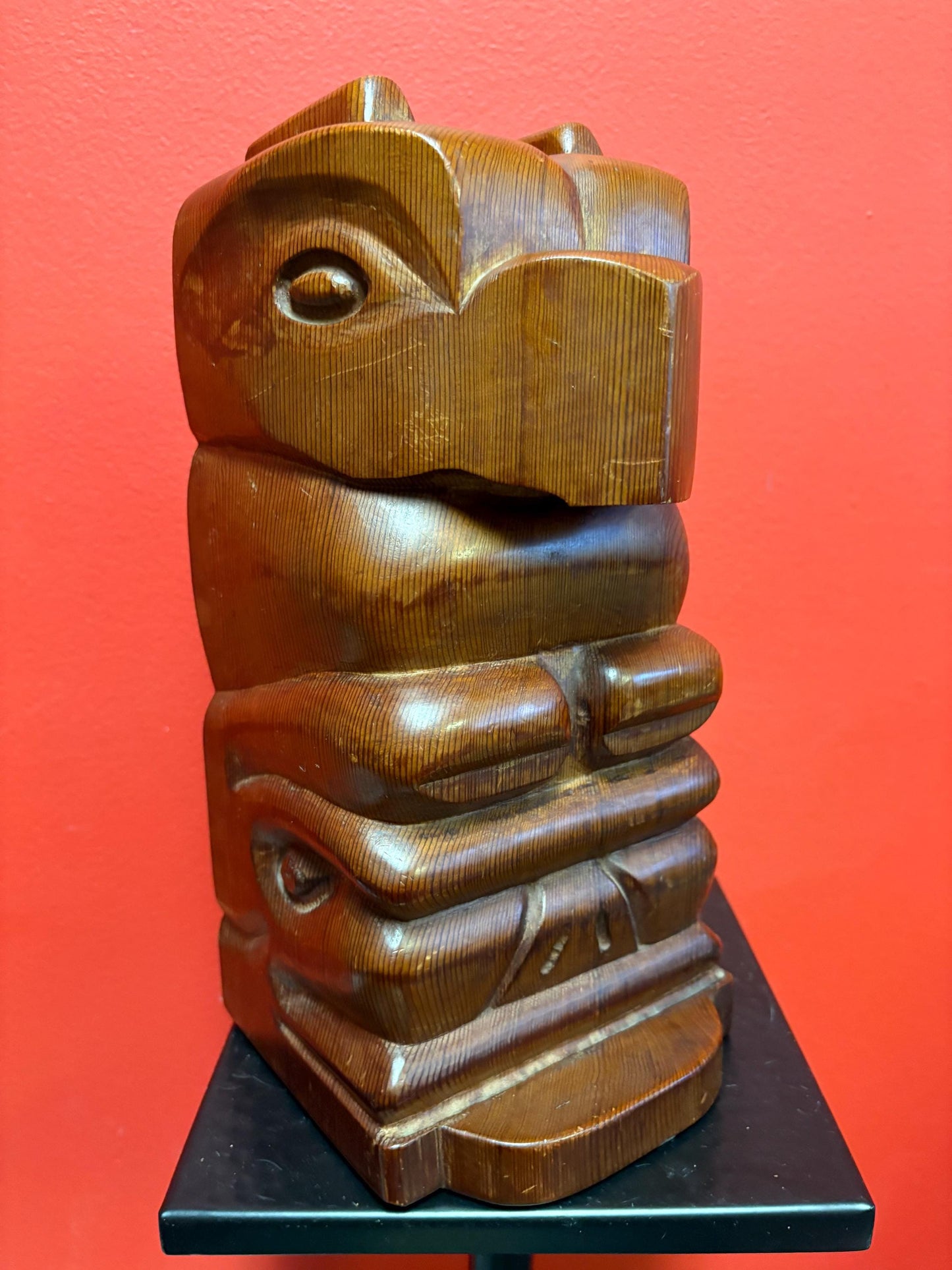 Lovely 11.5 x 5.5 inch indigenous First Nations totem  crazy cool with thunderbird and bear imagery - all one piece  wow