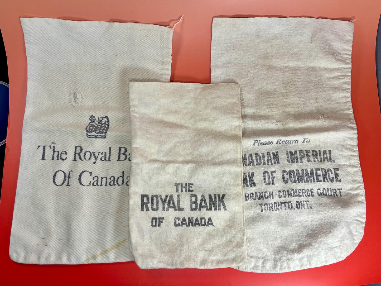 Vintage Lot of 3 Royal Bank of Canada Canvas Money Bags