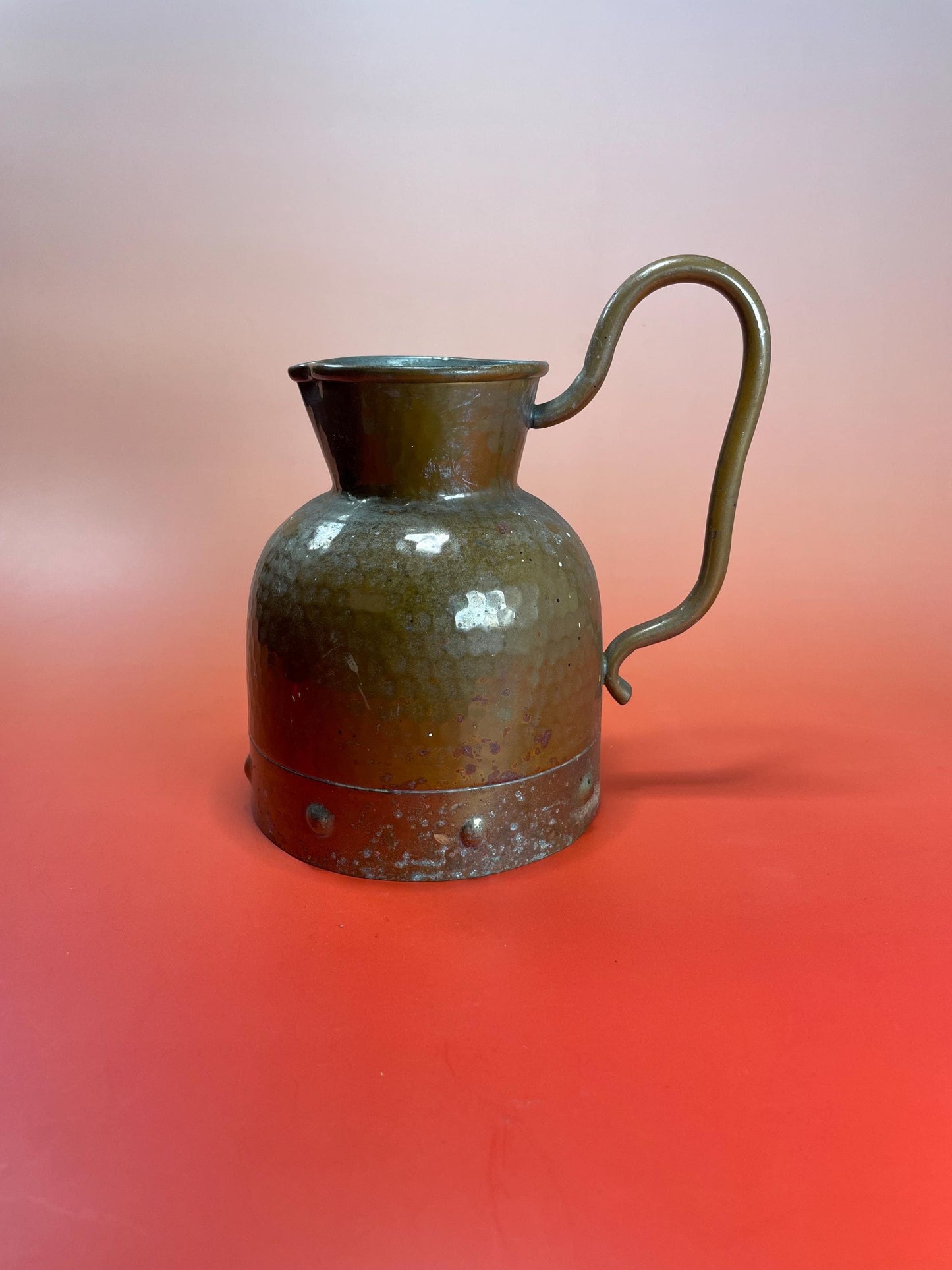 Lovely antique 6.5 inch hammered copper jug  good old condition but see photos