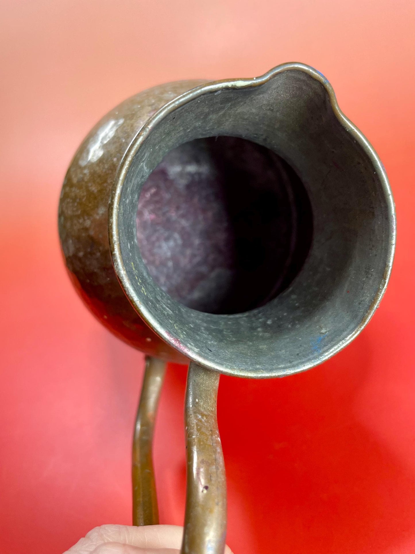 Lovely antique 6.5 inch hammered copper jug  good old condition but see photos