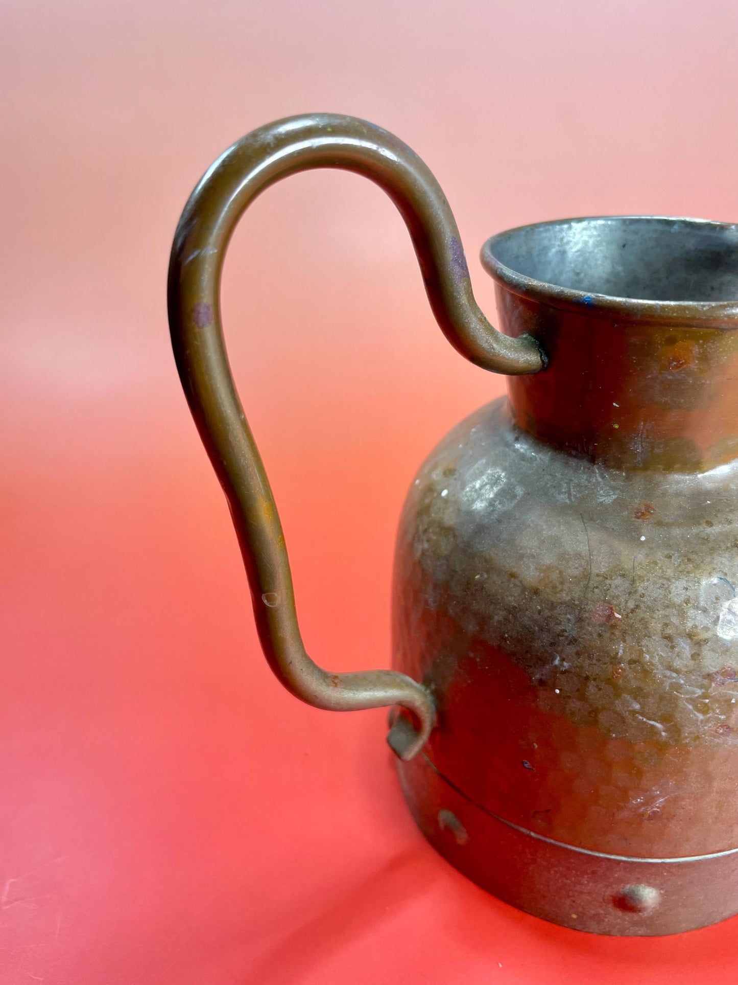 Lovely antique 6.5 inch hammered copper jug  good old condition but see photos