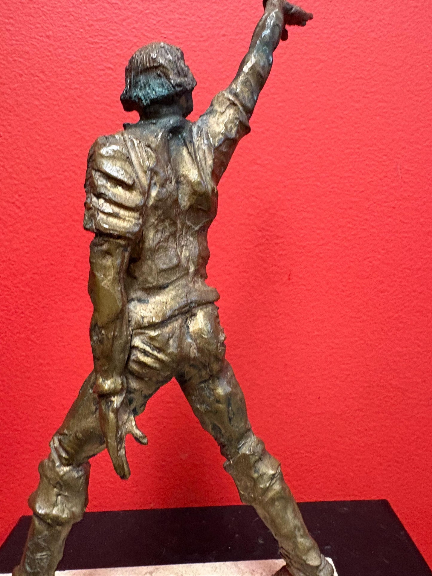 Beautiful antique 9 x 6 bronze statue of a man on Marble stand  great patina  good value