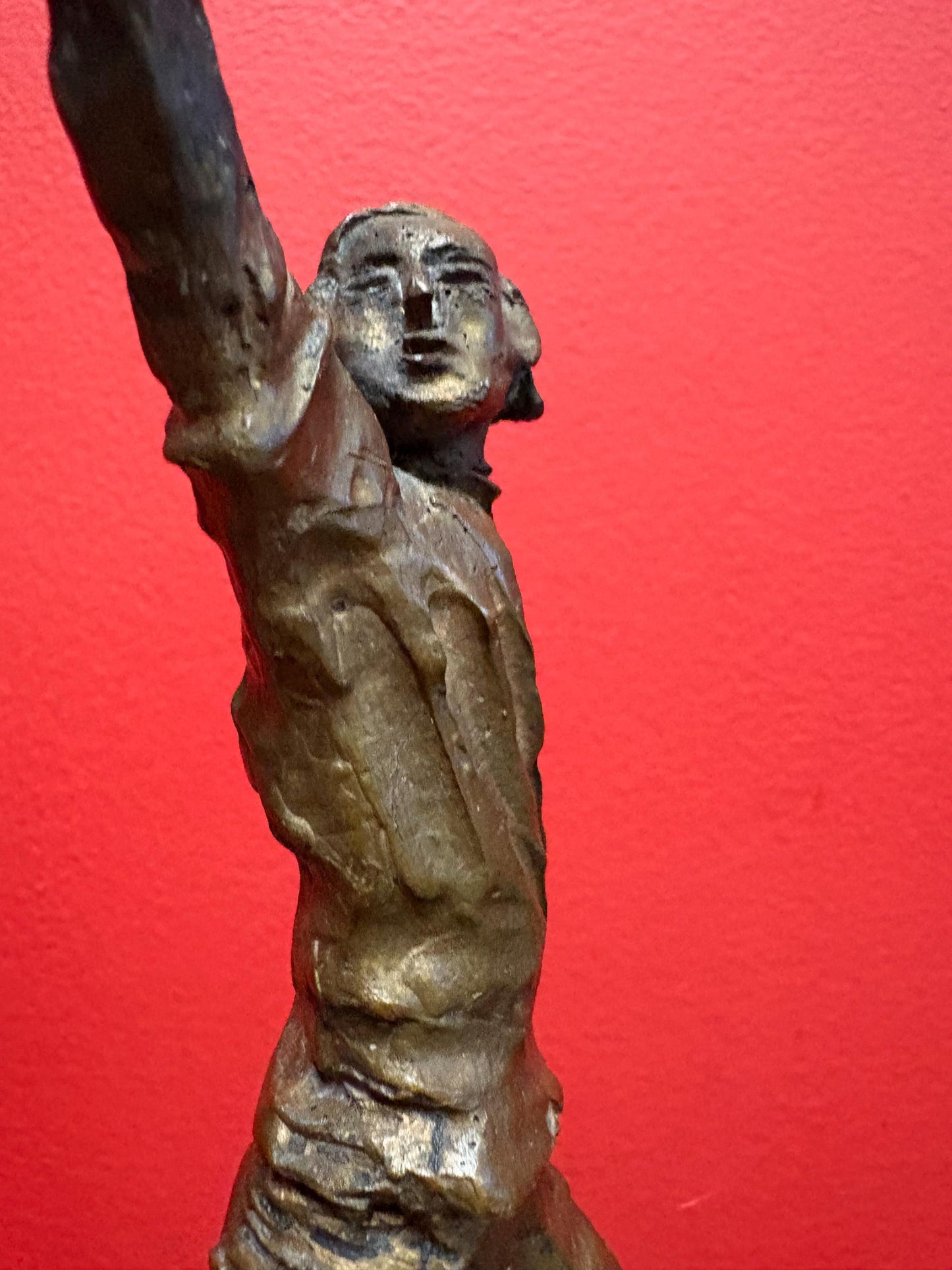 Beautiful antique 9 x 6 bronze statue of a man on Marble stand  great patina  good value