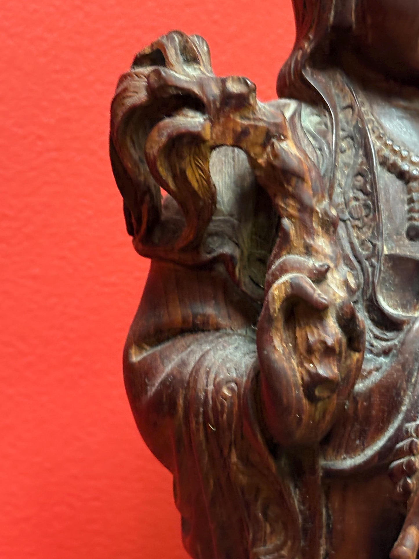 Magnificent Chinese Rosewood well detailed statue of QUAN YIN  heavy and 15 inches tall a stunner  see photos