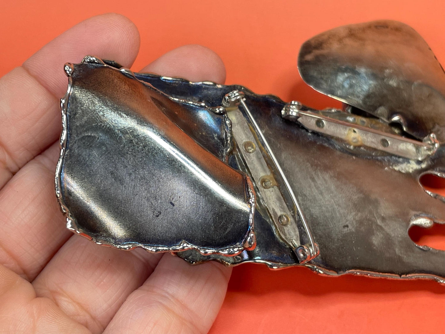 Approx 4.25 inch wide x 3 inch high Cool Brutalist Brooch  1950s