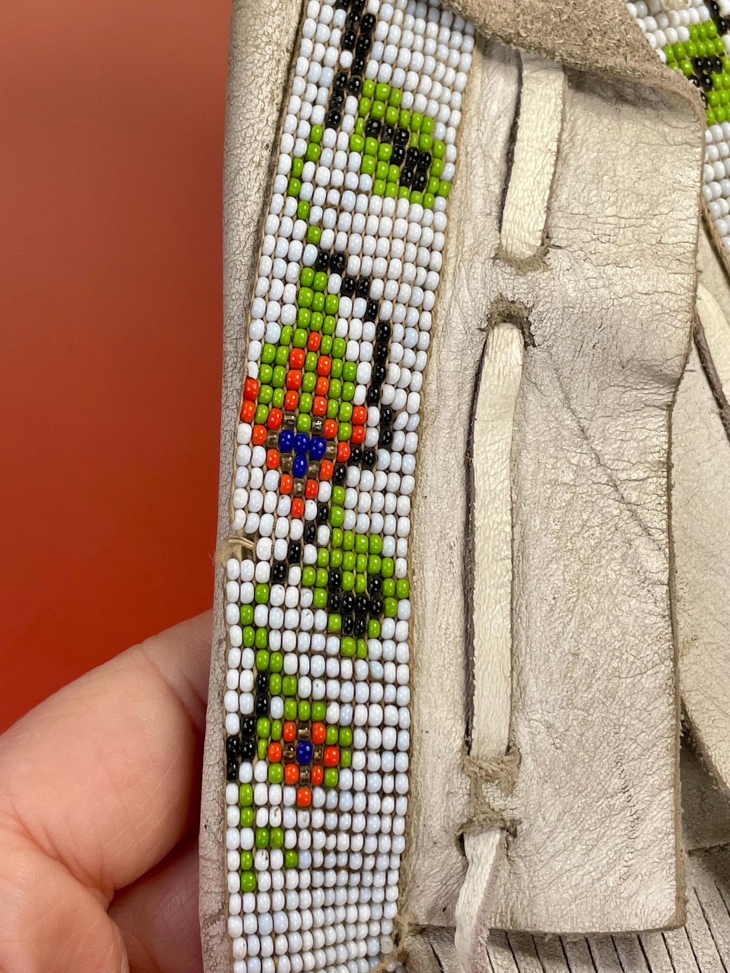 9.75 inch indigenous first nations antique leather and beaded moccasins  lovely design