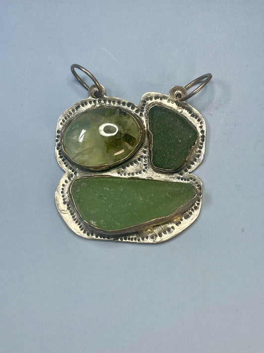 Cool Gemstone and Untested Silver Pendant  1.75 inches