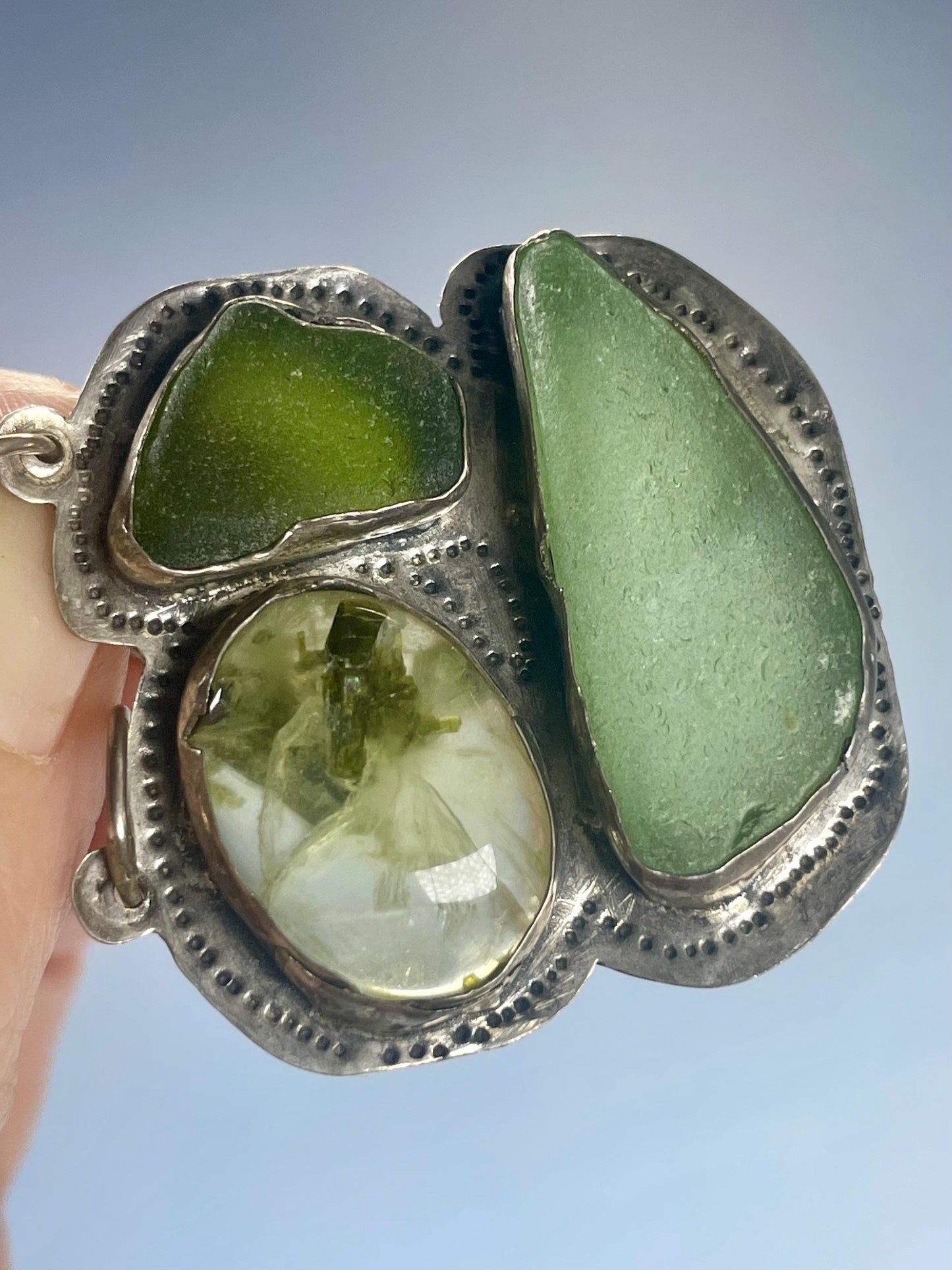 Cool Gemstone and Untested Silver Pendant  1.75 inches