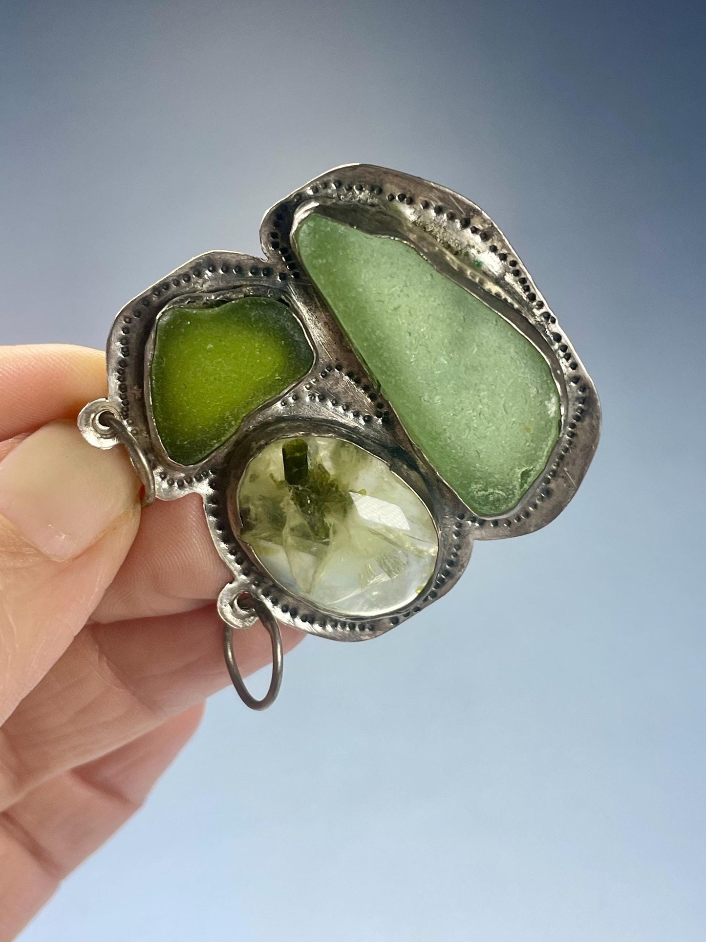 Cool Gemstone and Untested Silver Pendant  1.75 inches